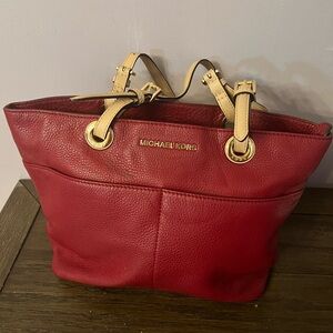 Michael Kors Bedford Red Pocket Tote Pebble Leather free shipping